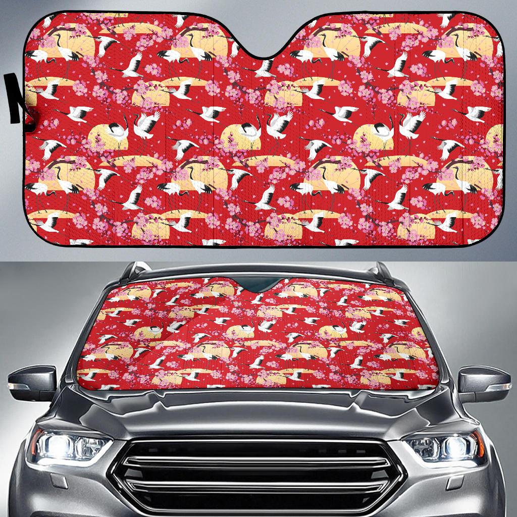 Crane Pattern Print Design 04 Car Sun Shade-JORJUNE.COM