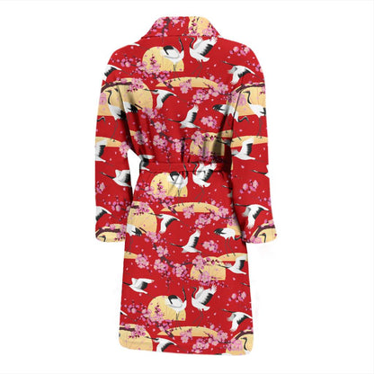 Crane Pattern Print Design 04 Men Bathrobe-JORJUNE.COM