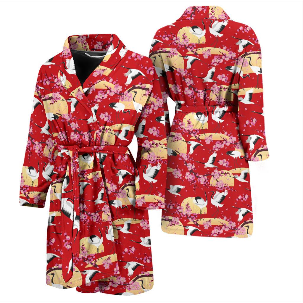 Crane Pattern Print Design 04 Men Bathrobe-JORJUNE.COM