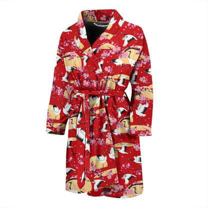 Crane Pattern Print Design 04 Men Bathrobe-JORJUNE.COM