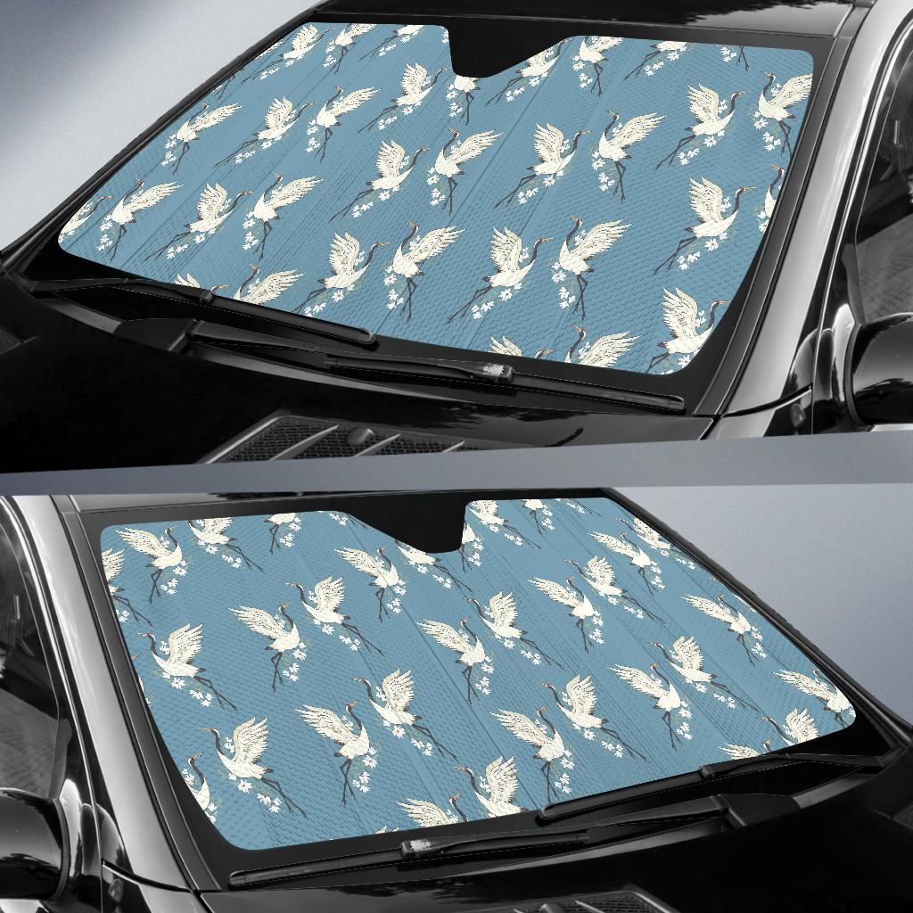 Crane Pattern Print Design 05 Car Sun Shade-JORJUNE.COM