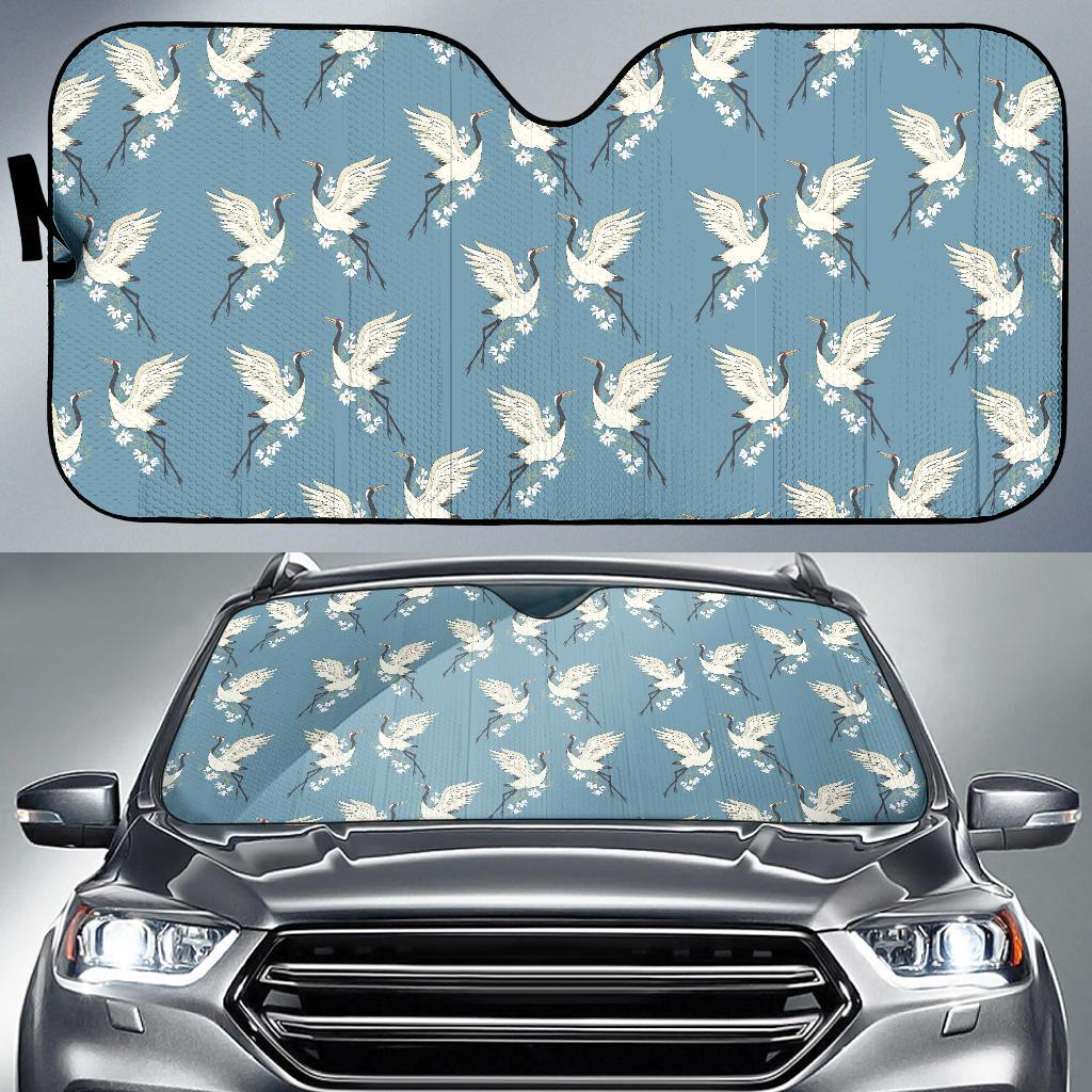 Crane Pattern Print Design 05 Car Sun Shade-JORJUNE.COM