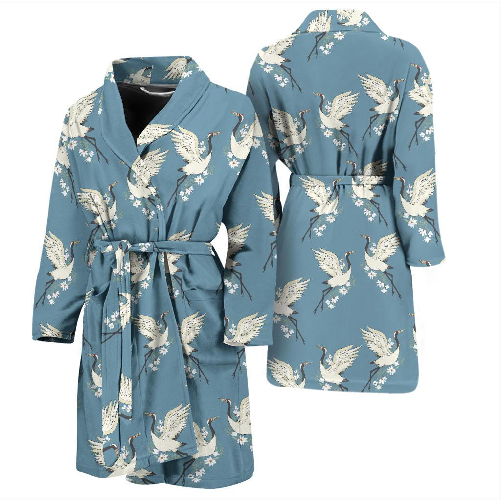 Crane Pattern Print Design 05 Men Bathrobe-JORJUNE.COM