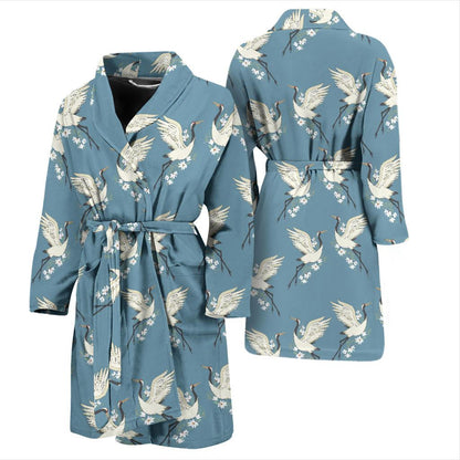 Crane Pattern Print Design 05 Men Bathrobe-JORJUNE.COM