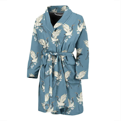Crane Pattern Print Design 05 Men Bathrobe-JORJUNE.COM