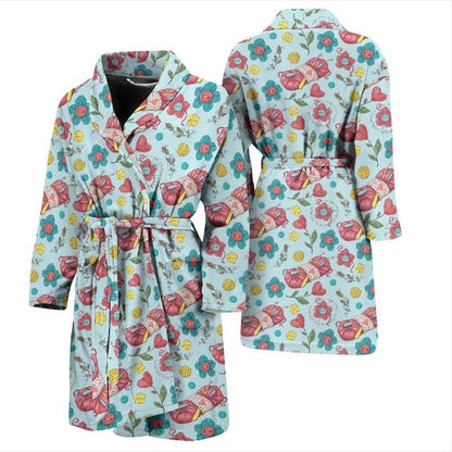 Crochet Pattern Print Design 01 Men Bathrobe-JORJUNE.COM
