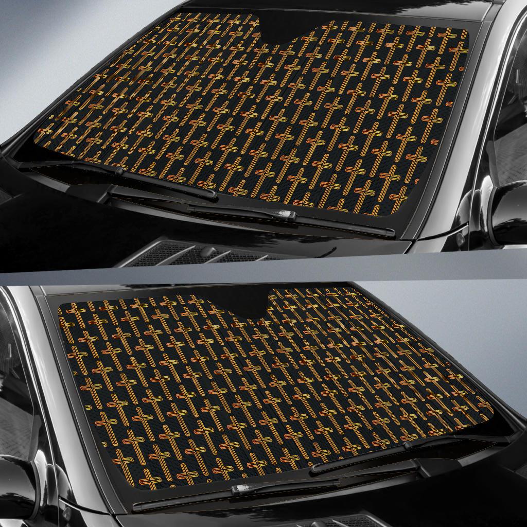 Cross Pattern Print Design 02 Car Sun Shade-JORJUNE.COM