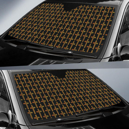 Cross Pattern Print Design 02 Car Sun Shade-JORJUNE.COM