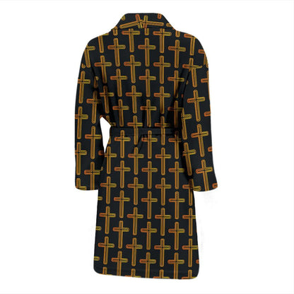 Cross Pattern Print Design 02 Men Bathrobe-JORJUNE.COM