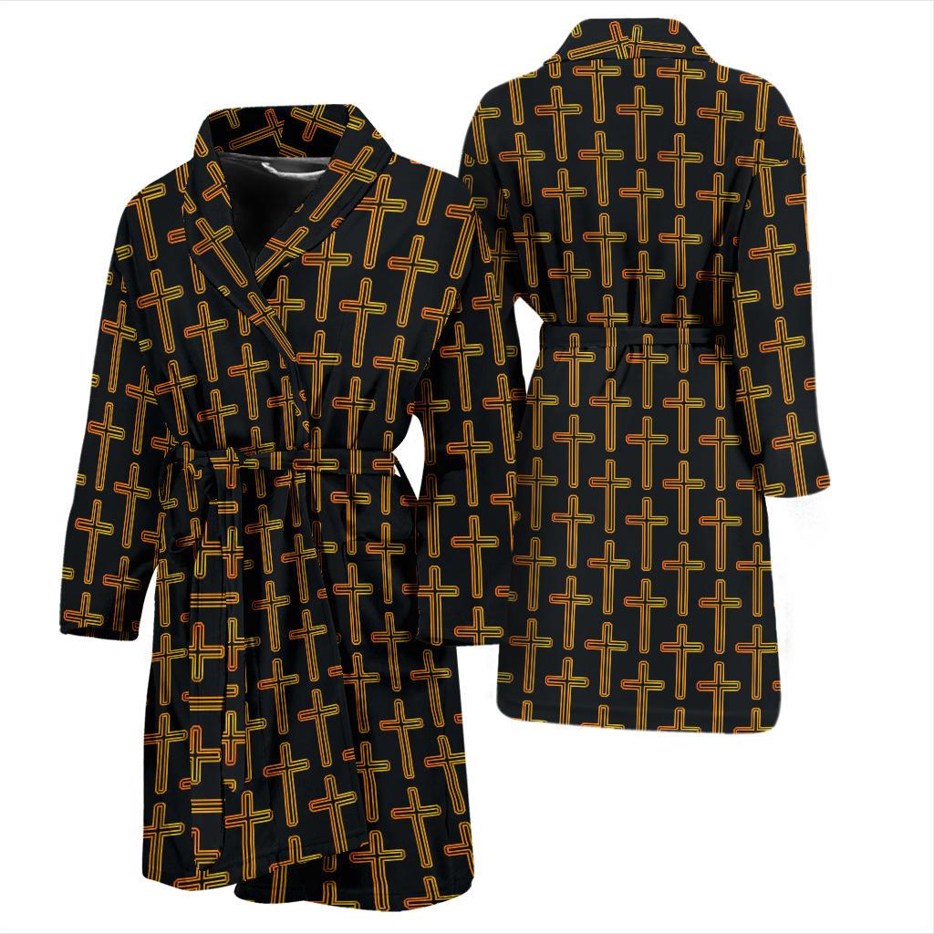 Cross Pattern Print Design 02 Men Bathrobe-JORJUNE.COM