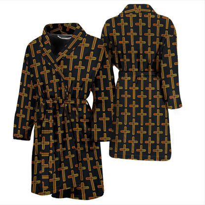 Cross Pattern Print Design 02 Men Bathrobe-JORJUNE.COM