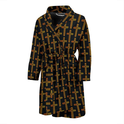 Cross Pattern Print Design 02 Men Bathrobe-JORJUNE.COM
