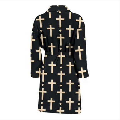 Cross Pattern Print Design 03 Men Bathrobe-JORJUNE.COM