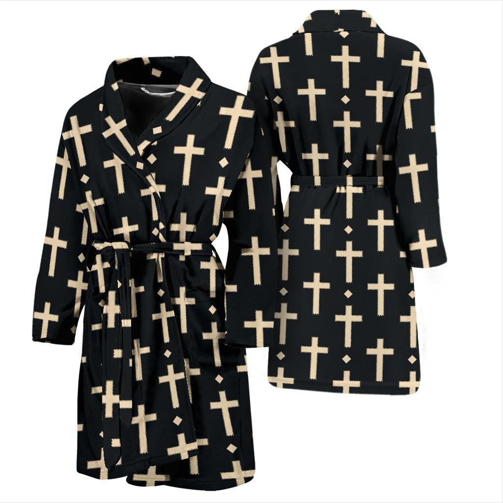 Cross Pattern Print Design 03 Men Bathrobe-JORJUNE.COM
