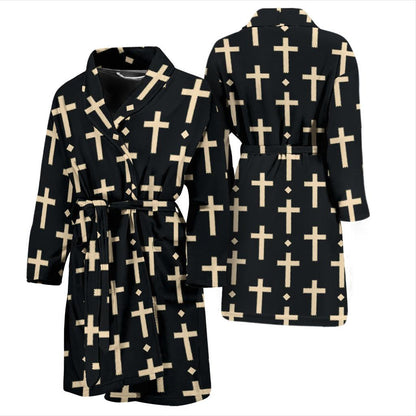 Cross Pattern Print Design 03 Men Bathrobe-JORJUNE.COM