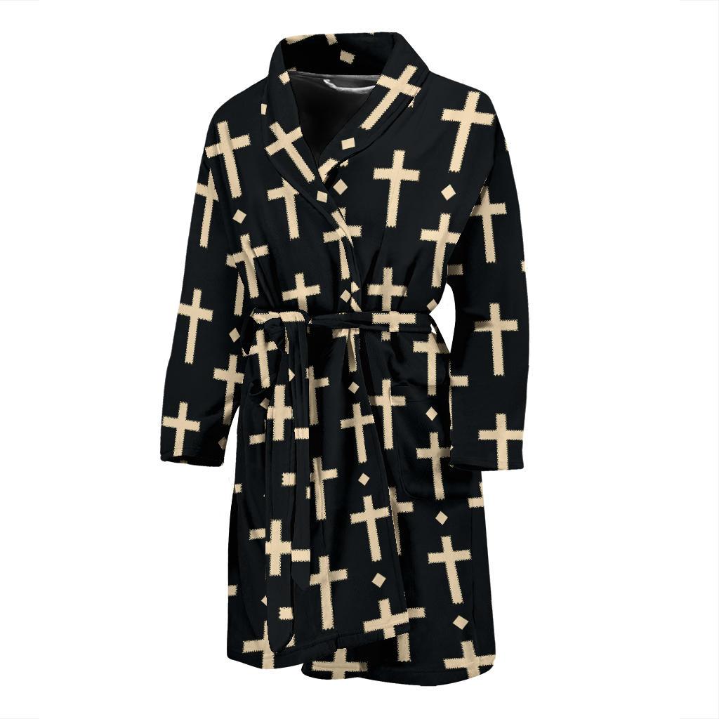 Cross Pattern Print Design 03 Men Bathrobe-JORJUNE.COM