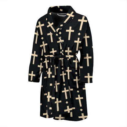 Cross Pattern Print Design 03 Men Bathrobe-JORJUNE.COM