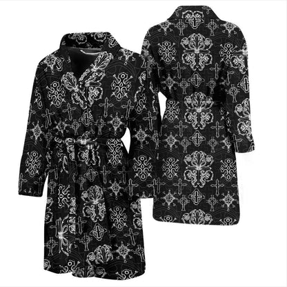 Cross Pattern Print Design 04 Men Bathrobe-JORJUNE.COM