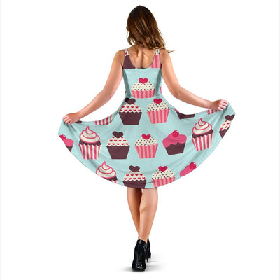 Cup Cake Print Pattern Sleeveless Mini Dress