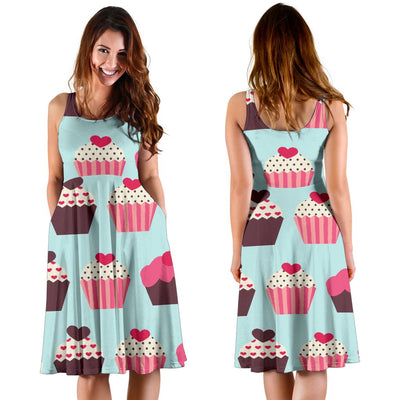 Cup Cake Print Pattern Sleeveless Mini Dress