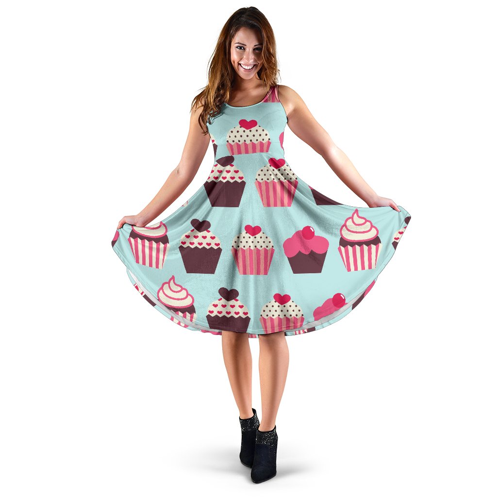 Cup Cake Print Pattern Sleeveless Mini Dress