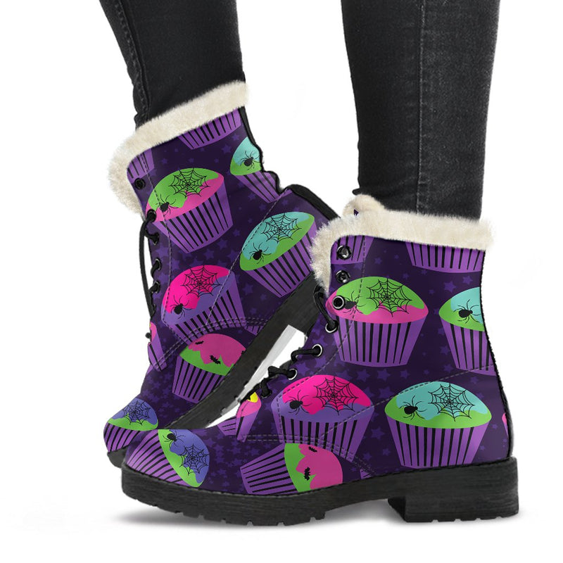 CupCake Halloween Faux Fur Leather Boots