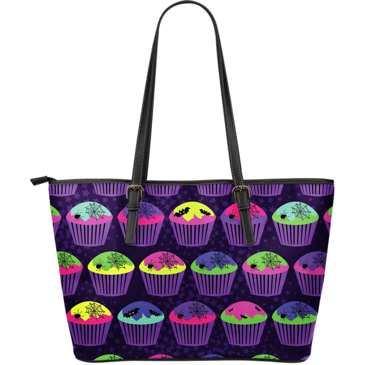 CupCake Halloween Large Leather Tote Bag