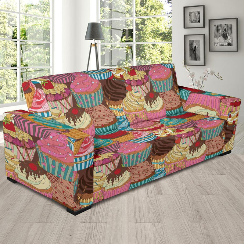 Cupcake Pattern Print Design CP01 Sofa Slipcover-JORJUNE.COM