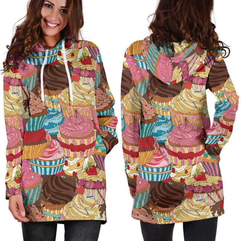 Cupcake Pattern Print Design CP01 Women Hoodie Dress