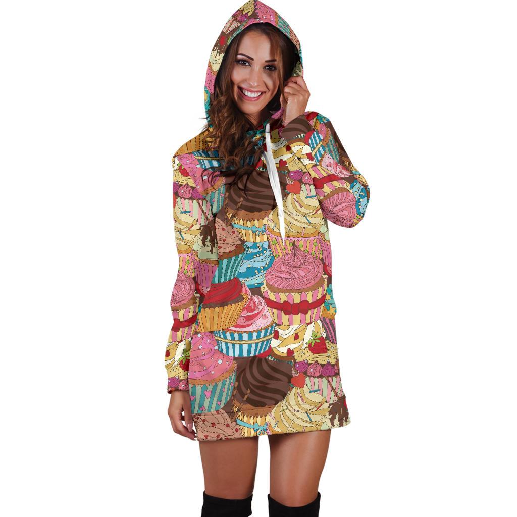 Cupcake Pattern Print Design CP01 Women Hoodie Dress