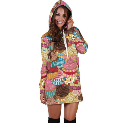 Cupcake Pattern Print Design CP01 Women Hoodie Dress