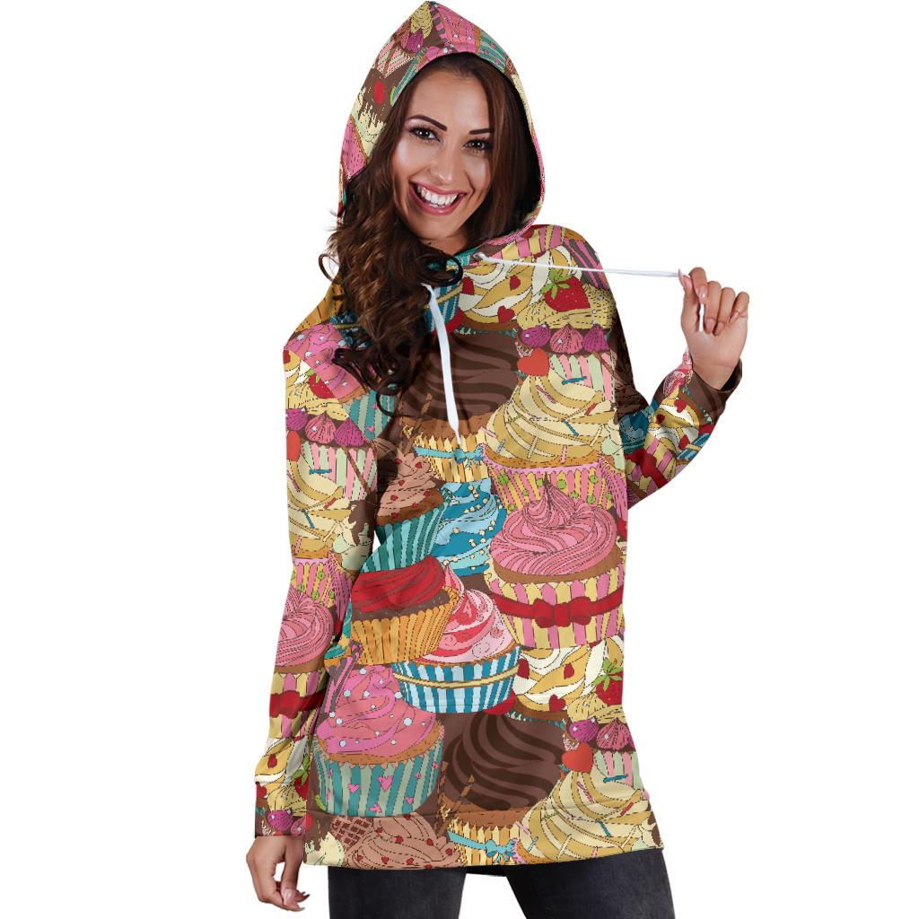 Cupcake Pattern Print Design CP01 Women Hoodie Dress