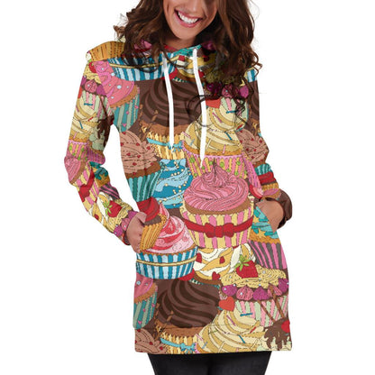 Cupcake Pattern Print Design CP01 Women Hoodie Dress