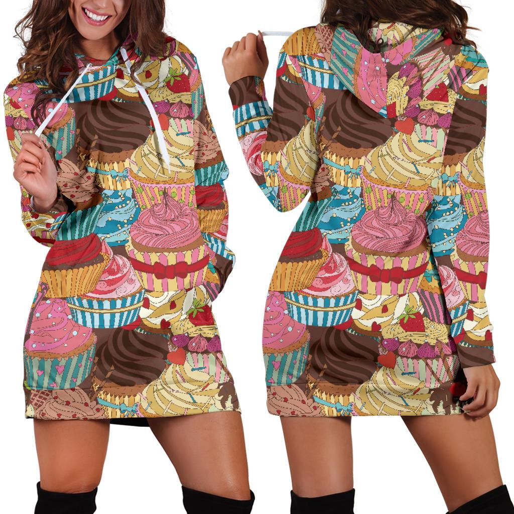 Cupcake Pattern Print Design CP01 Women Hoodie Dress