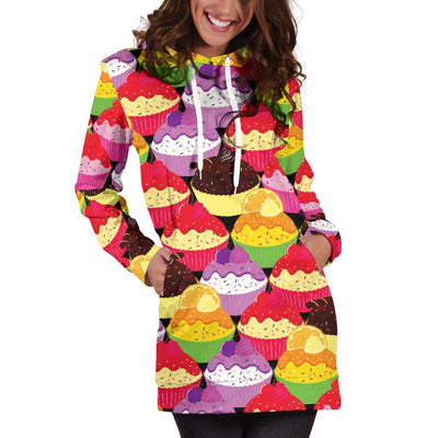 Cupcake Pattern Print Design CP02 Women Hoodie Dress