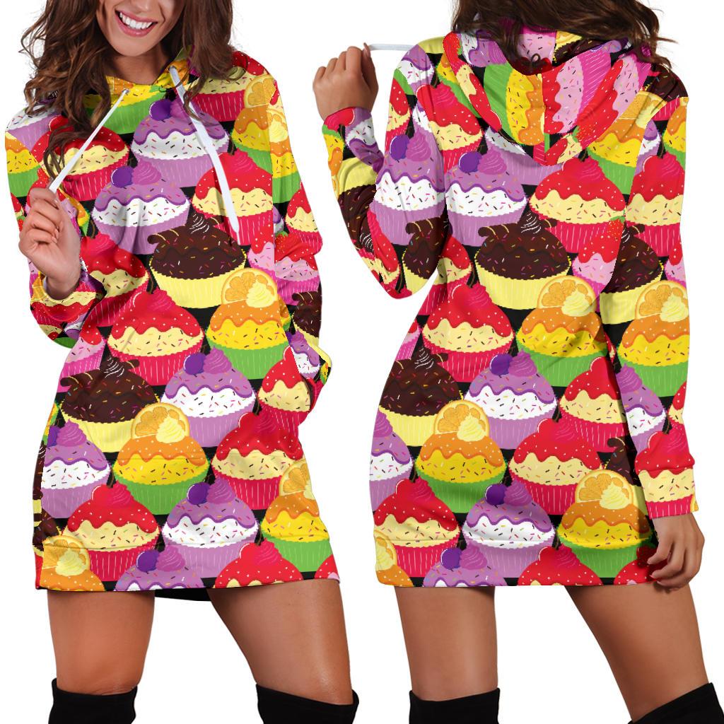 Cupcake Pattern Print Design CP02 Women Hoodie Dress