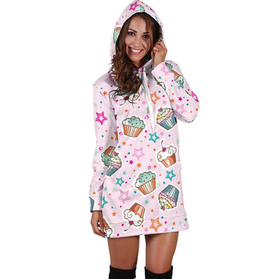 Cupcake Pattern Print Design CP03 Women Hoodie Dress