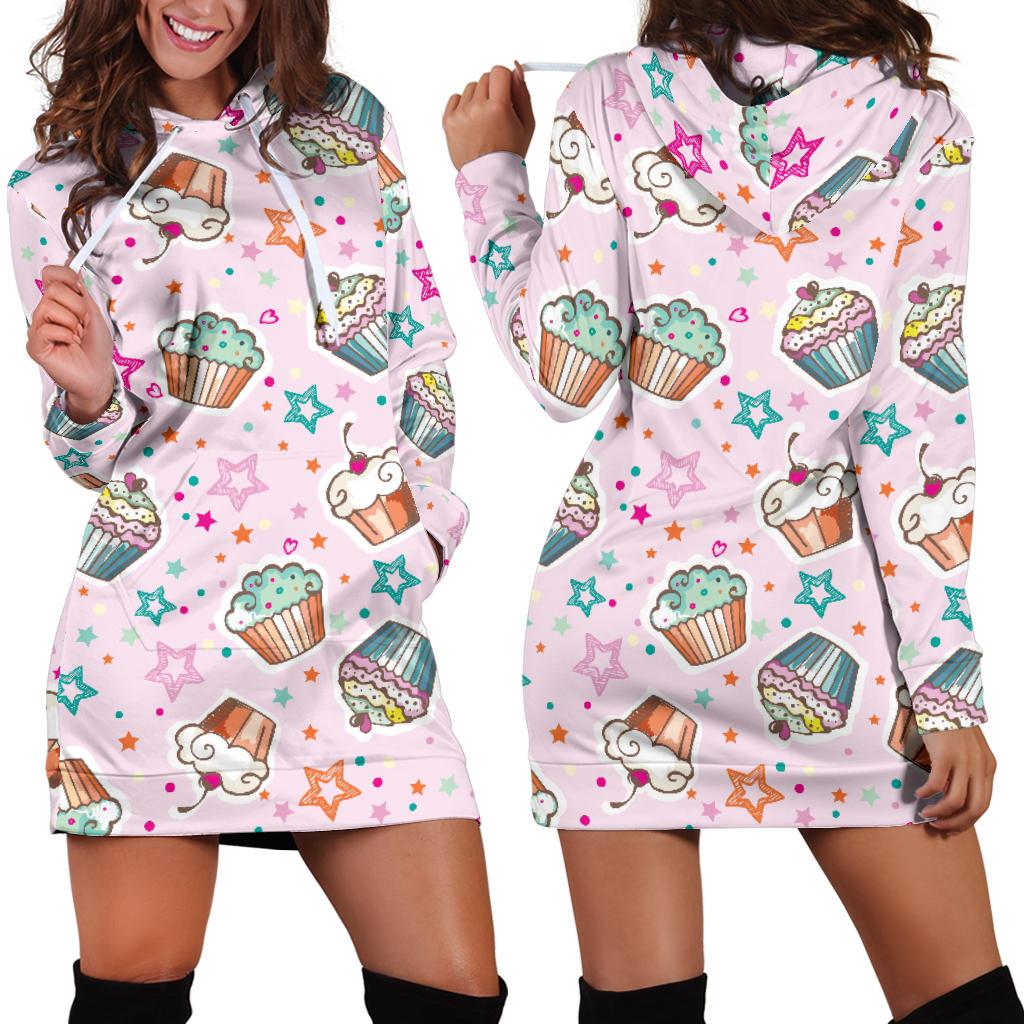 Cupcake Pattern Print Design CP03 Women Hoodie Dress