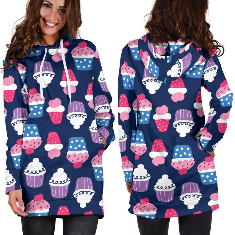 Cupcake Pattern Print Design CP04 Women Hoodie Dress