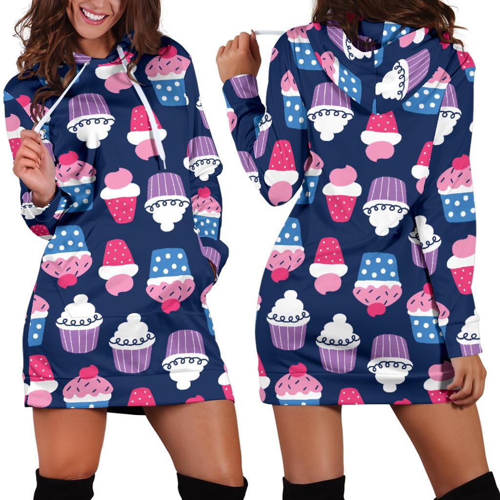 Cupcake Pattern Print Design CP04 Women Hoodie Dress