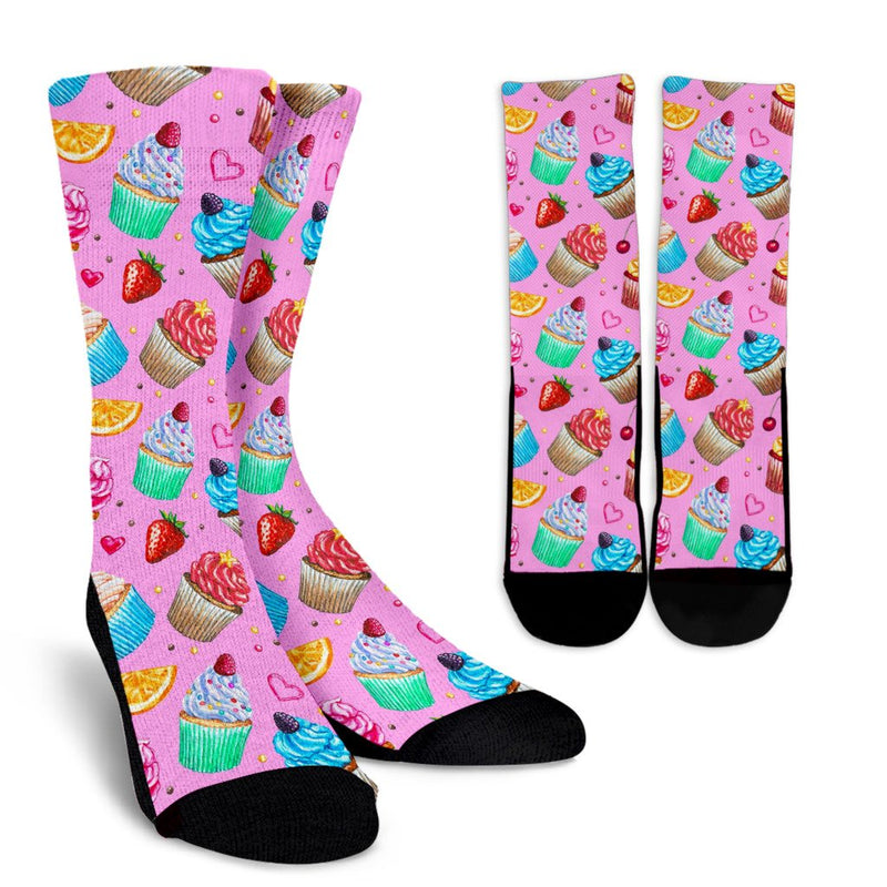 Cupcake Pattern Print Design CP05 Crew Socks-JORJUNE.COM