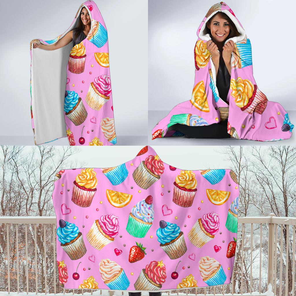 Cupcake Pattern Print Design CP05 Hooded Blanket-JORJUNE.COM