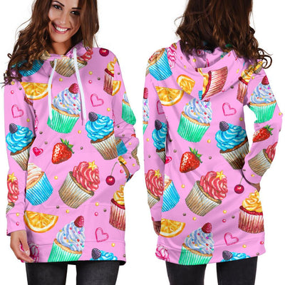 Cupcake Pattern Print Design CP05 Women Hoodie Dress