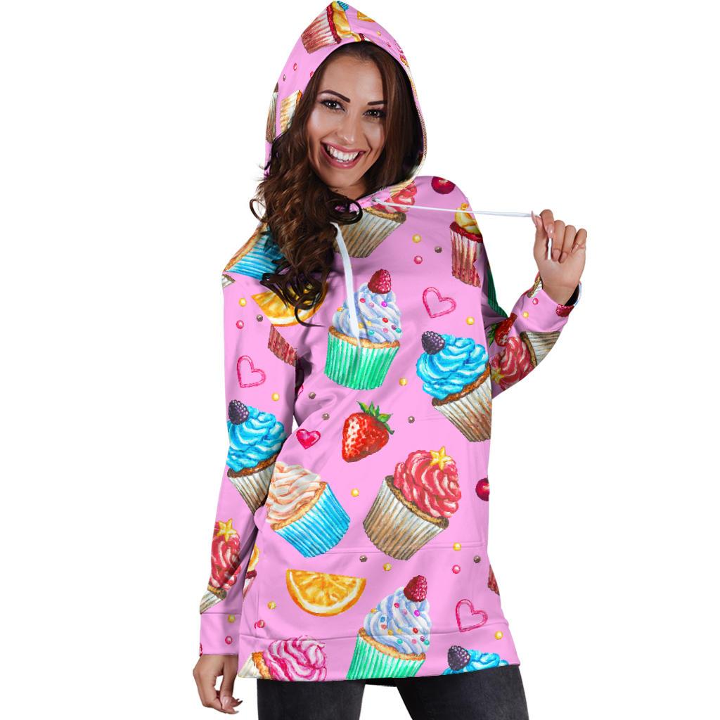 Cupcake Pattern Print Design CP05 Women Hoodie Dress