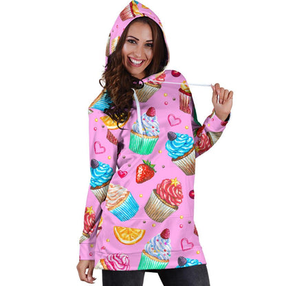 Cupcake Pattern Print Design CP05 Women Hoodie Dress