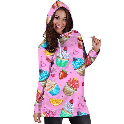 Cupcake Pattern Print Design CP05 Women Hoodie Dress