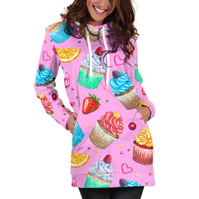 Cupcake Pattern Print Design CP05 Women Hoodie Dress