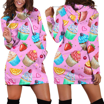 Cupcake Pattern Print Design CP05 Women Hoodie Dress