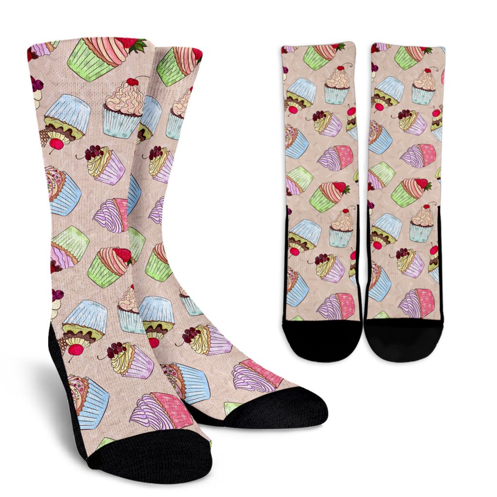 Cupcake Pattern Print Design CP06 Crew Socks-JORJUNE.COM