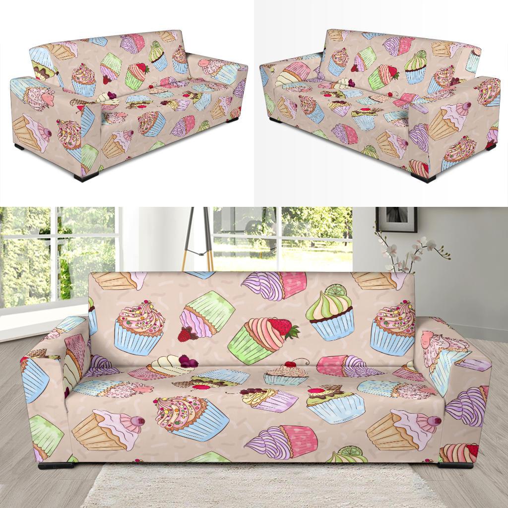Cupcake Pattern Print Design CP06 Sofa Slipcover-JORJUNE.COM